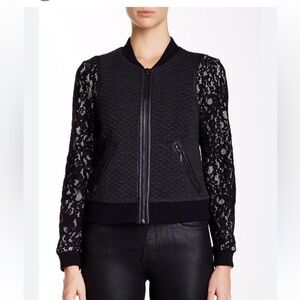 Rebecca Taylor Bomber Lace Leather combination Jacket size 8